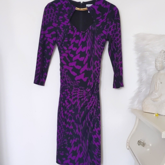 Caché Women's slightly Ruched Dress 3/4 Sleeve d ze 4 - Picture 4 of 10